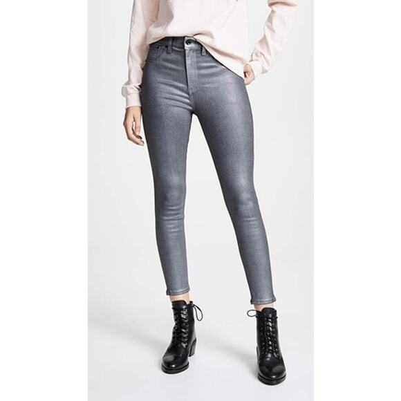 Rag & Bone High Rise Coated Ankle Skinny Jeans Gunmetal Size 30 - Picture 1 of 8
